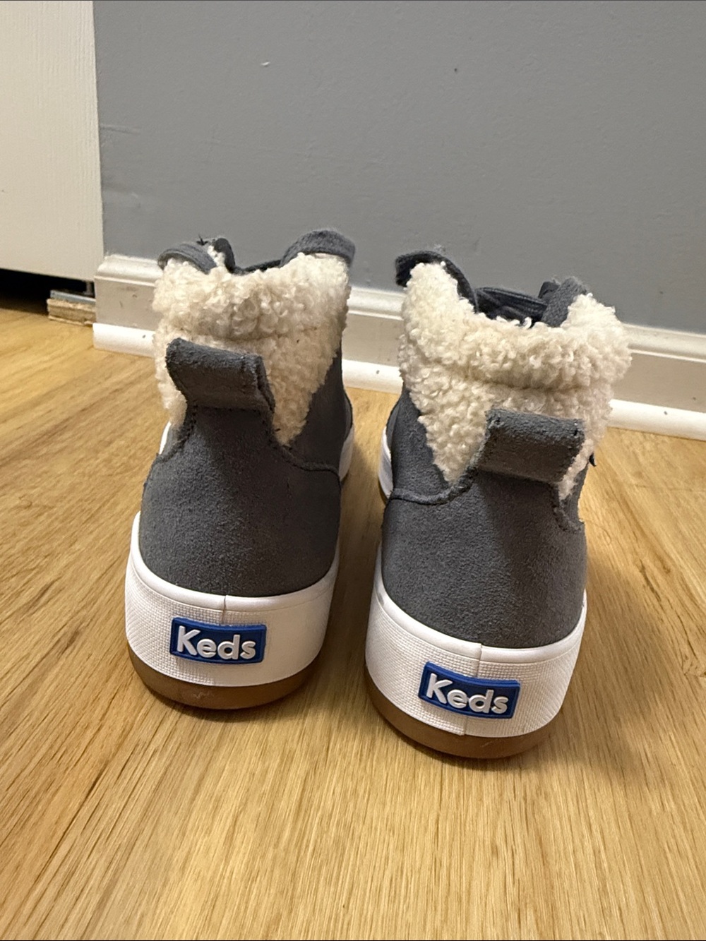 Keds Gray High-Top Sneakers with Cream Sherpa Lining